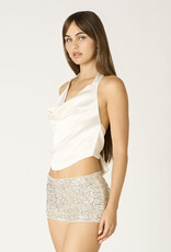 Satin Halter Cowl Neck Back Bow Top