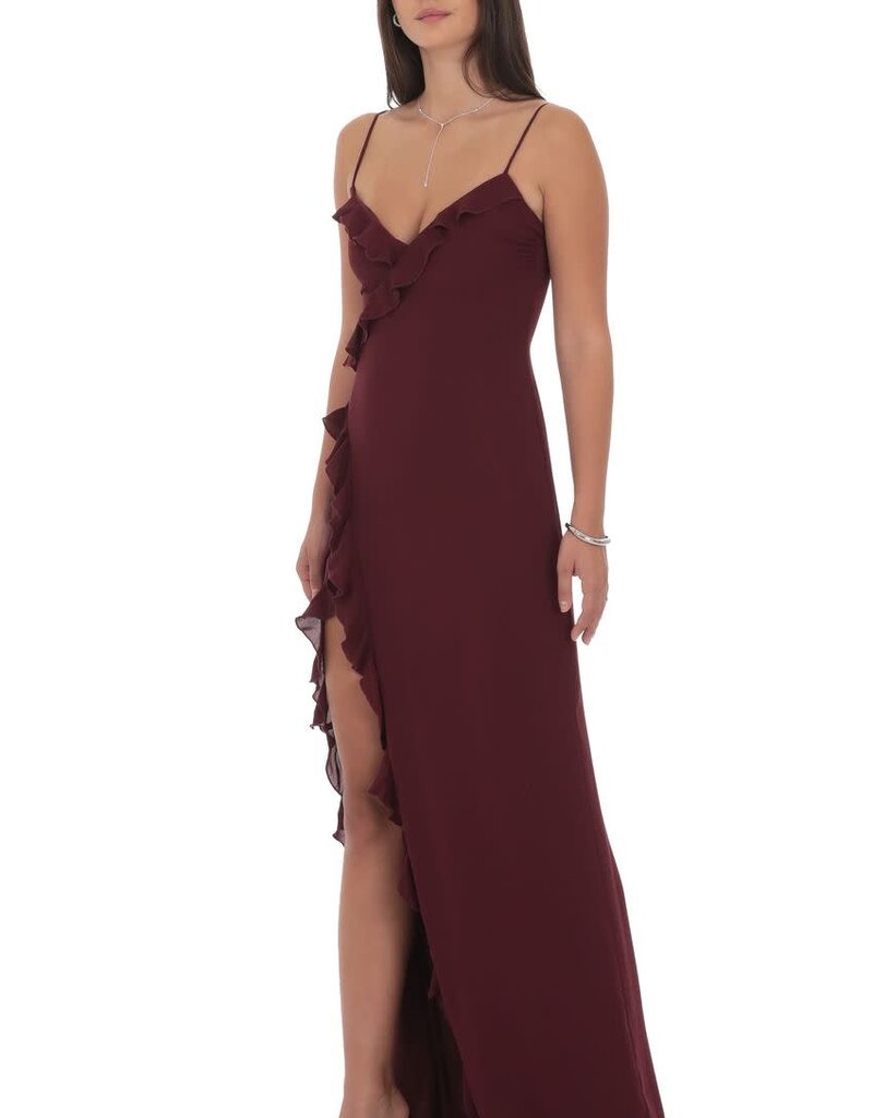 Lucy In The Sky Ruffle V Neck Maxi Dress