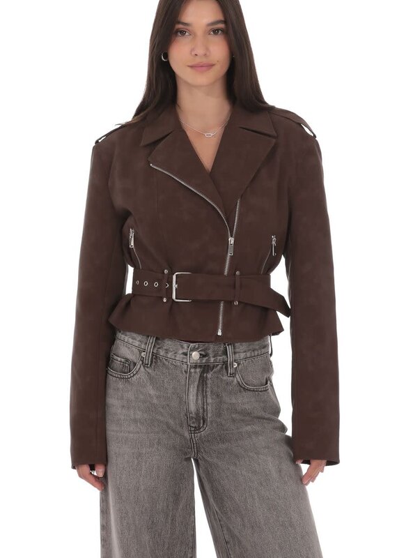 Lucy In The Sky Faux Leather Cropped Moto Jacket