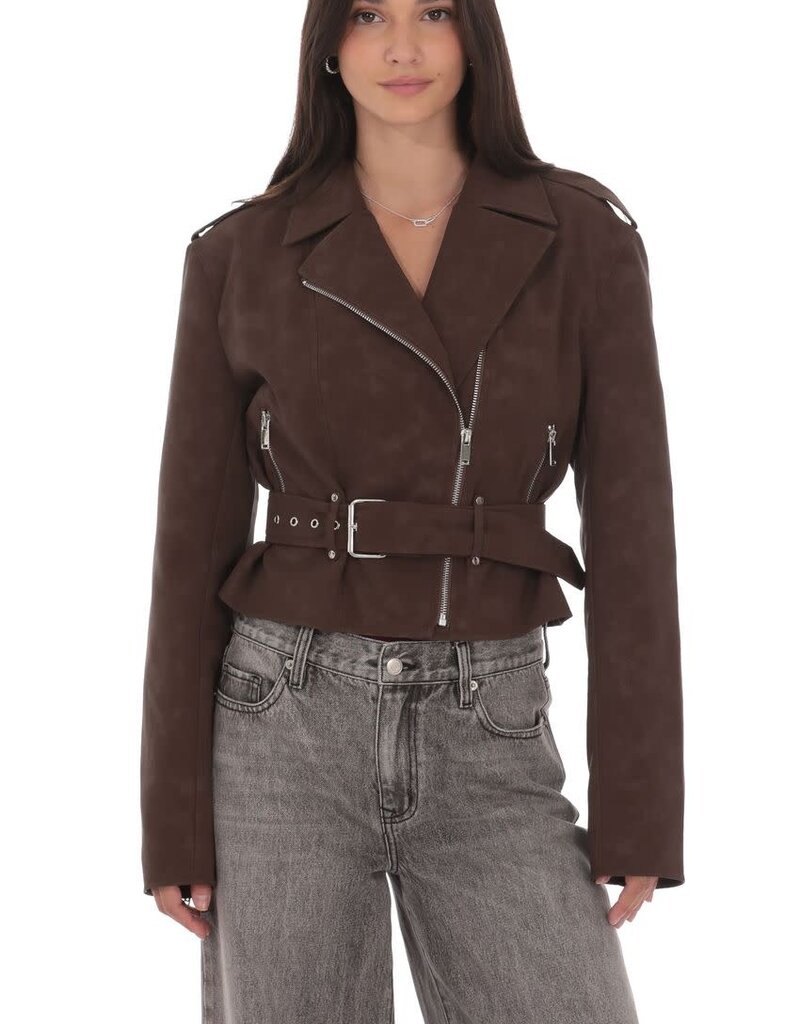 Lucy In The Sky Faux Leather Cropped Moto Jacket