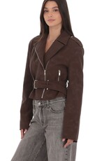 Lucy In The Sky Faux Leather Cropped Moto Jacket