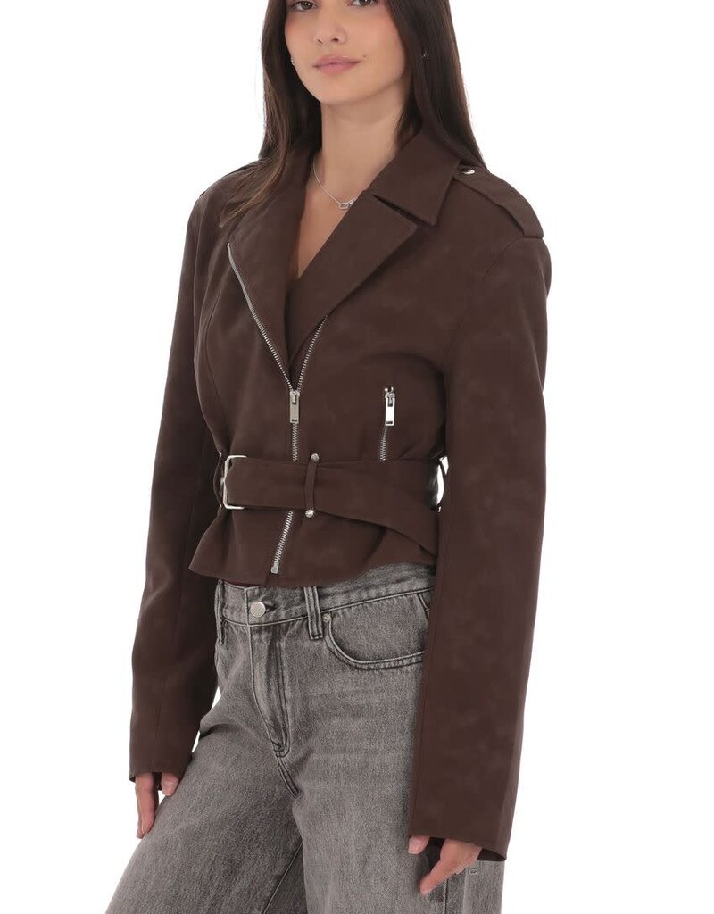 Lucy In The Sky Faux Leather Cropped Moto Jacket