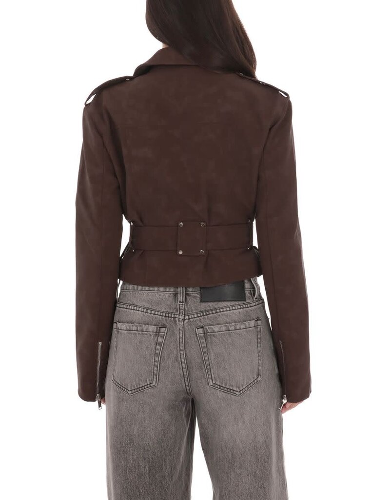 Lucy In The Sky Faux Leather Cropped Moto Jacket