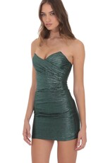 Lucy In The Sky Metallic Crinkle Pointed Strapless Bodycon Mini Dress