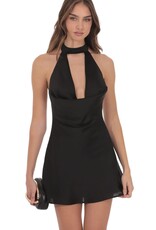 Lucy In The Sky Satin Choker Cowl Neck Mini Dress