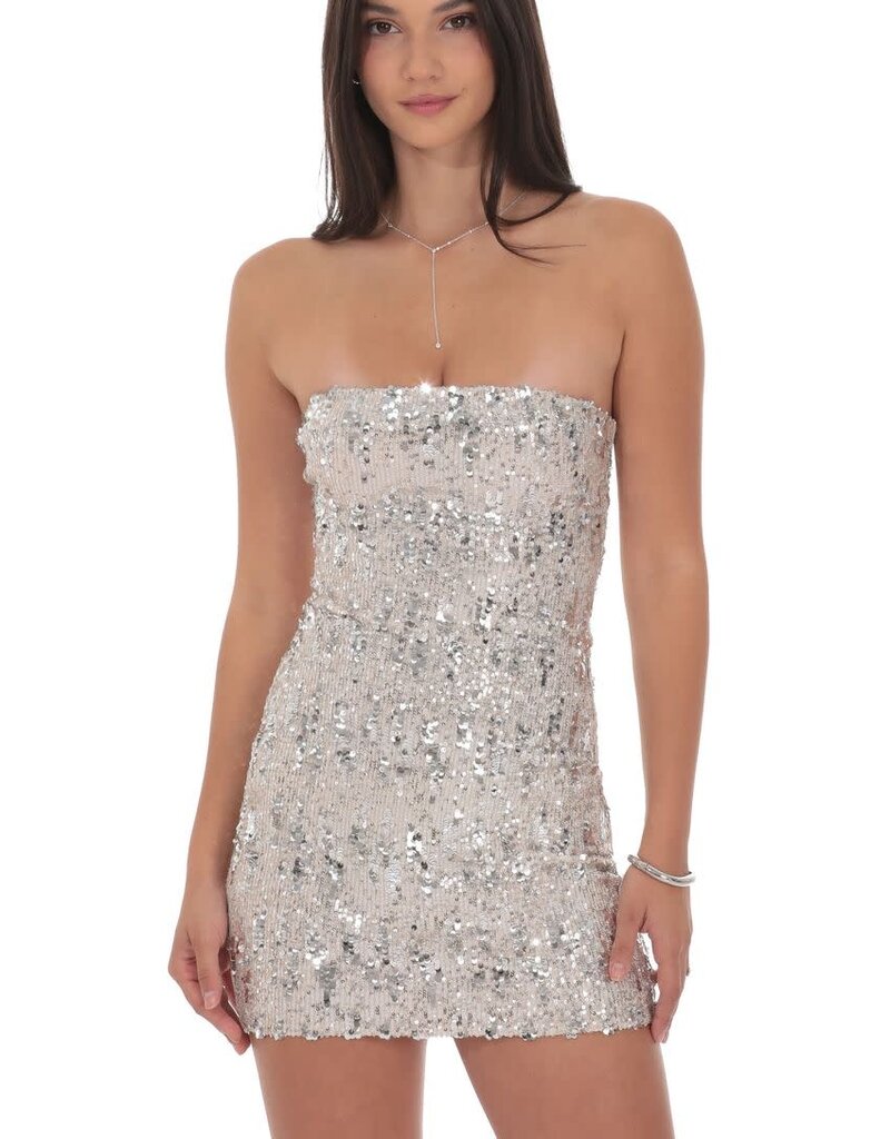 Lucy In The Sky Two Toned Sequin Strapless Bodycon Mini Dress