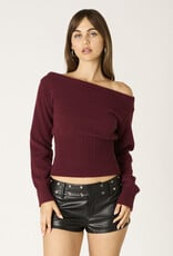 Knit Off Shoulder Ribbed Waist Long Sleeve Sweater