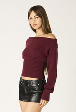 Knit Off Shoulder Ribbed Waist Long Sleeve Sweater