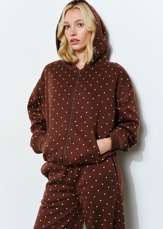 Brie Polka Dot Zip Up Cozy Hoodie Sweatshirt