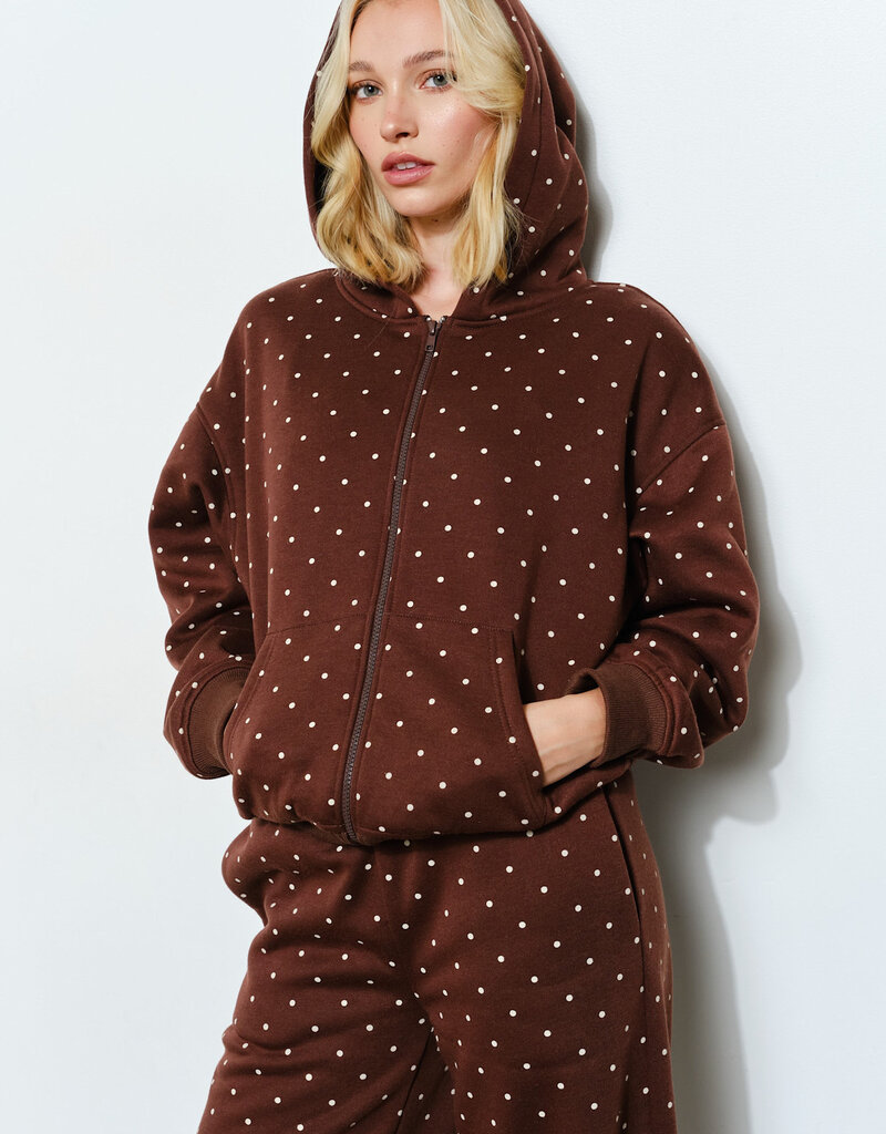 Brie Polka Dot Zip Up Cozy Hoodie Sweatshirt