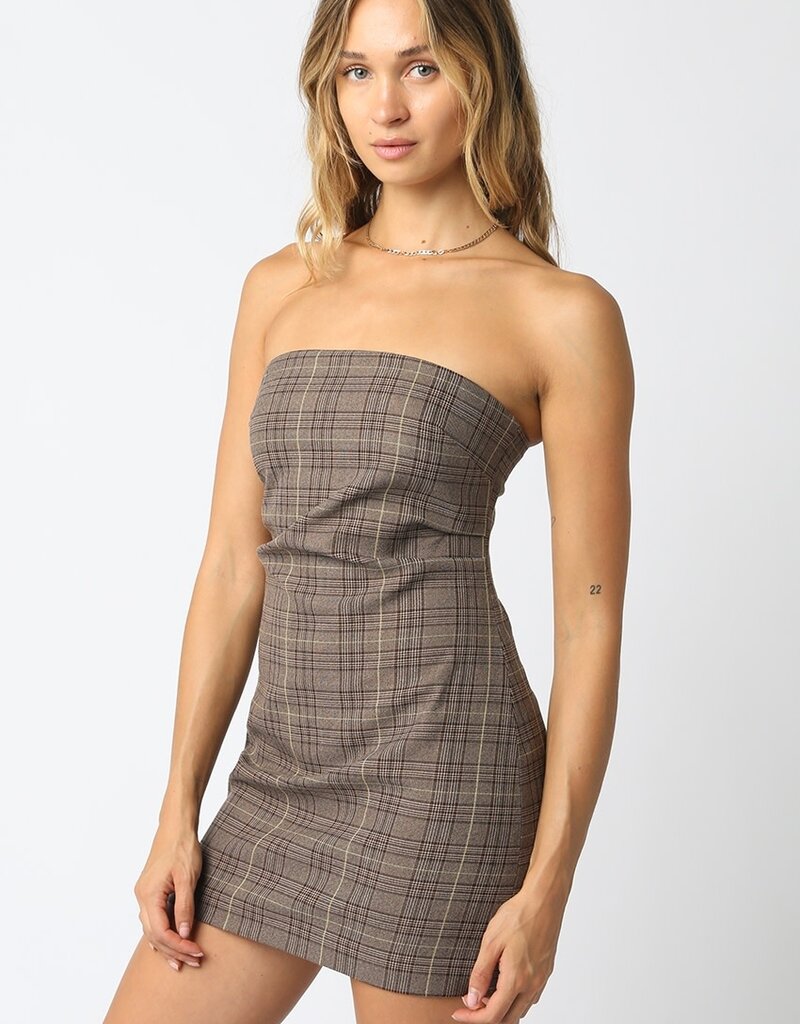 Strapless Plaid Mini Dress