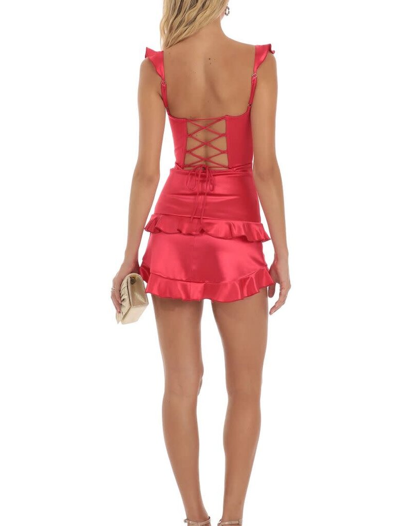 Lucy In The Sky Satin Ruffle Bodycon Mini Dress