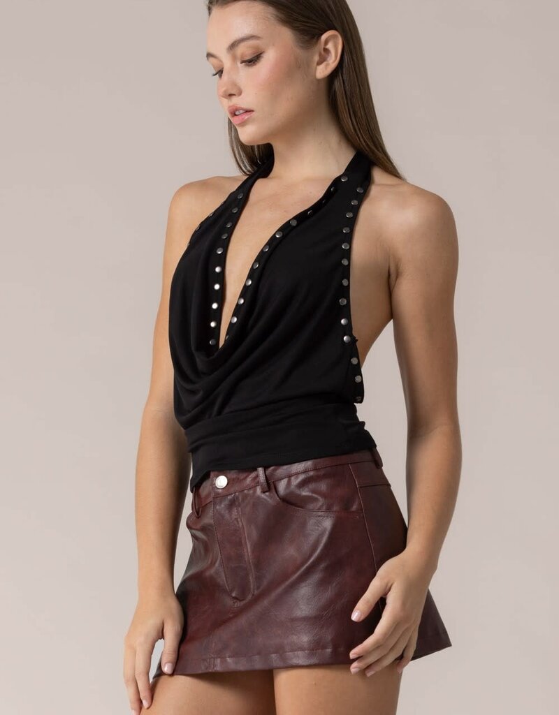 Knit Studded Draped Halter Top