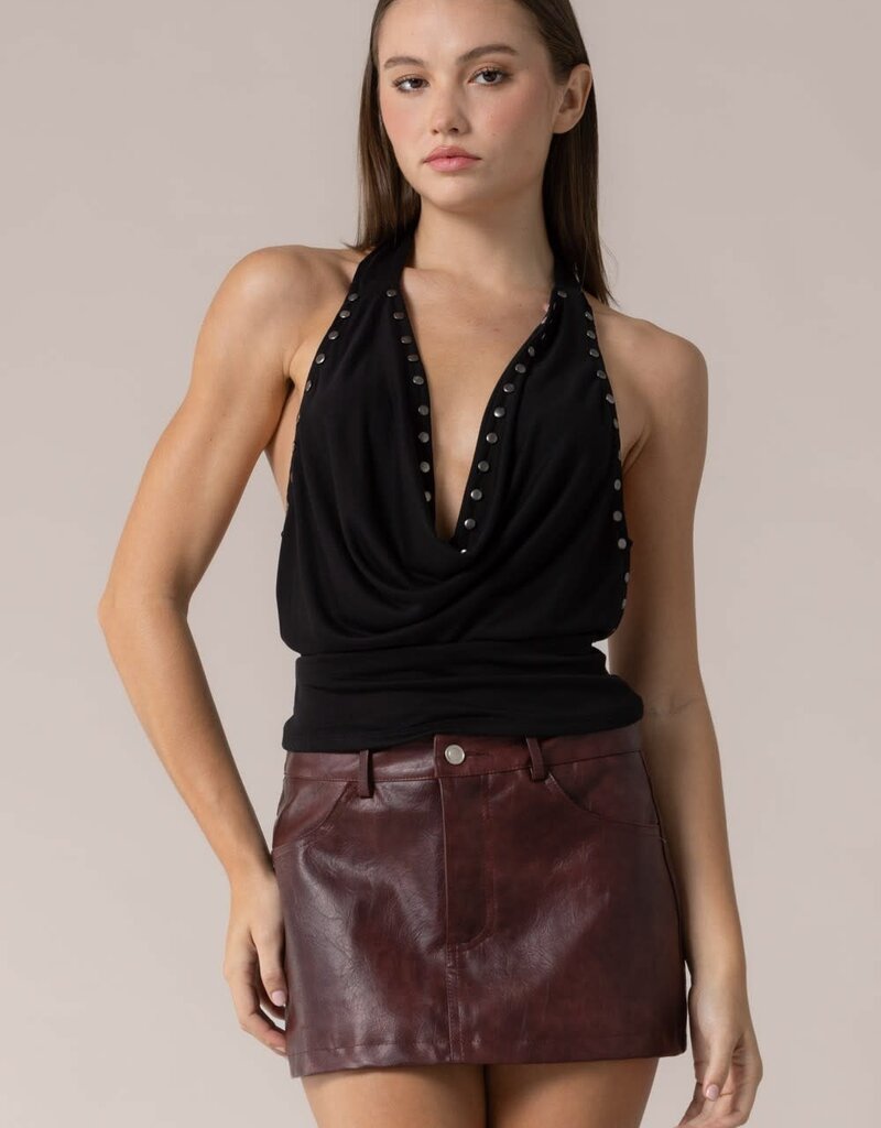 Knit Studded Draped Halter Top