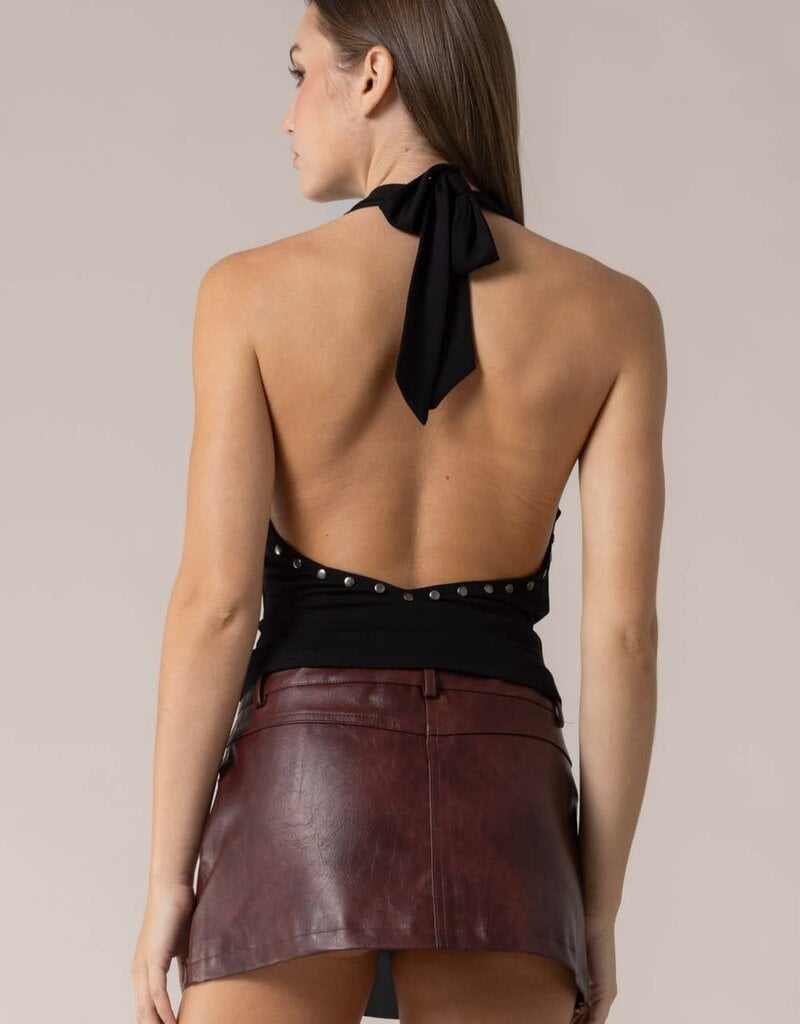 Knit Studded Draped Halter Top