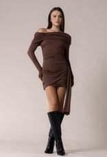Knit Asymmetrical Shirred One Shoulder Mini Dress