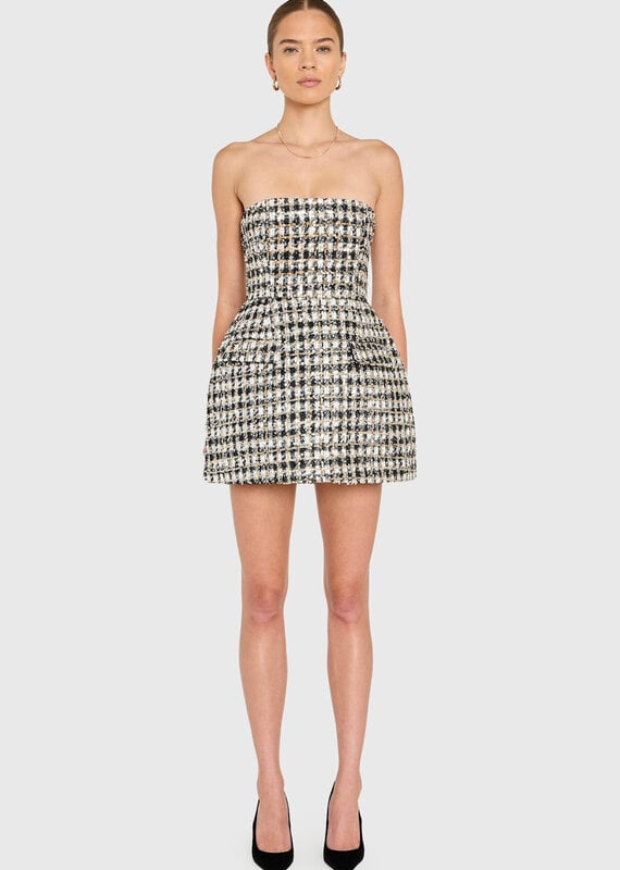 Amanda Uprichard Bethany Tweed Strapless Romper Mini Dress