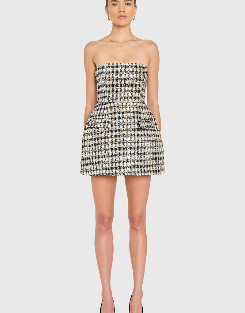 Amanda Uprichard Bethany Tweed Strapless Romper Mini Dress
