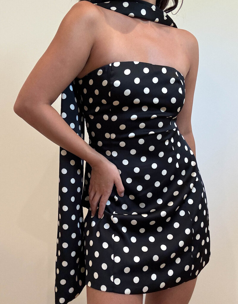Polka Dot Tube Mini Dress w/Scarf