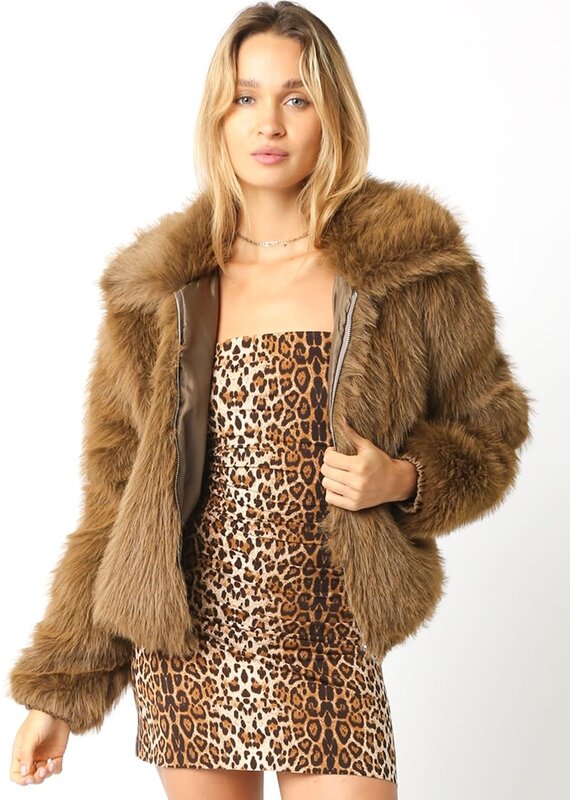 Faux Fur Zip Up Jacket