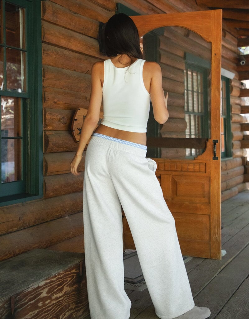 Gingham Boxer Waistband Fleece Wide Leg Sweatpants