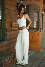 Gingham Boxer Waistband Fleece Wide Leg Sweatpants