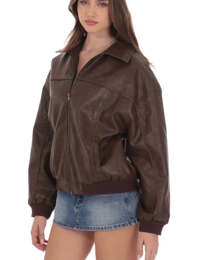 Lucy In The Sky Faux Leather Bomber Jacket