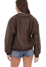 Lucy In The Sky Faux Leather Bomber Jacket