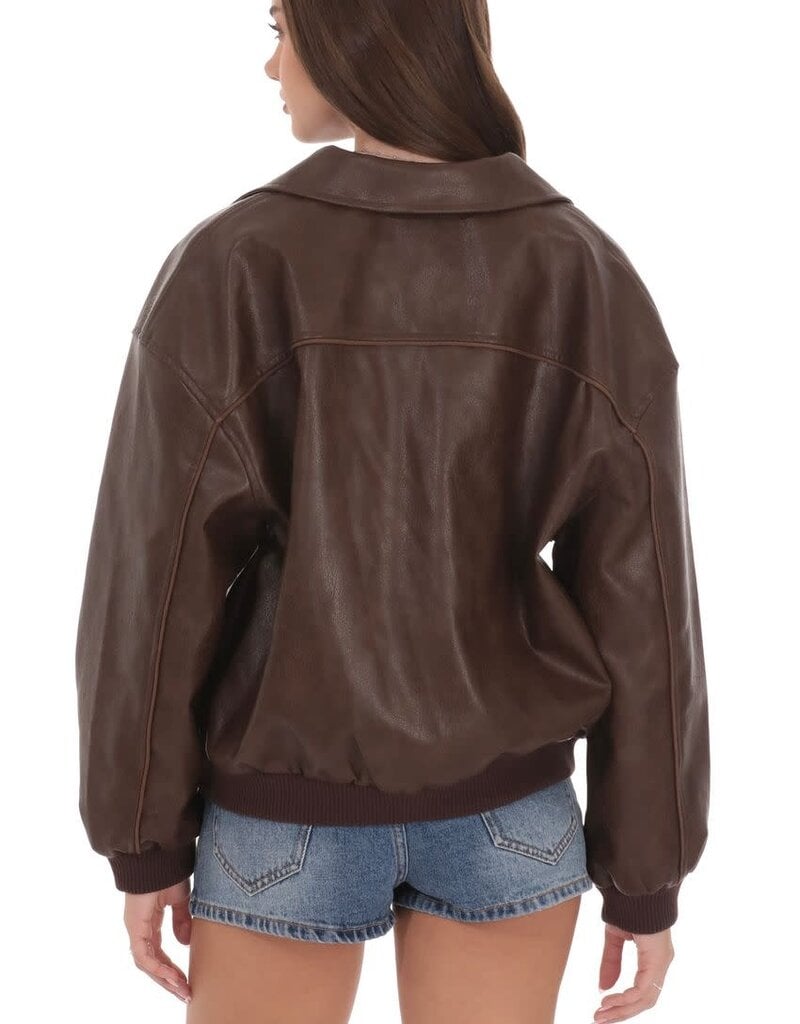 Lucy In The Sky Faux Leather Bomber Jacket