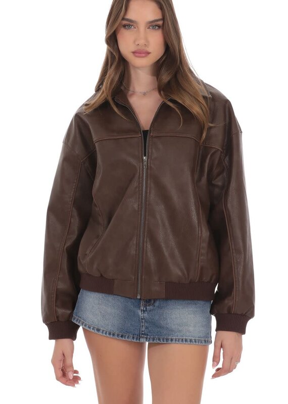 Lucy In The Sky Faux Leather Bomber Jacket