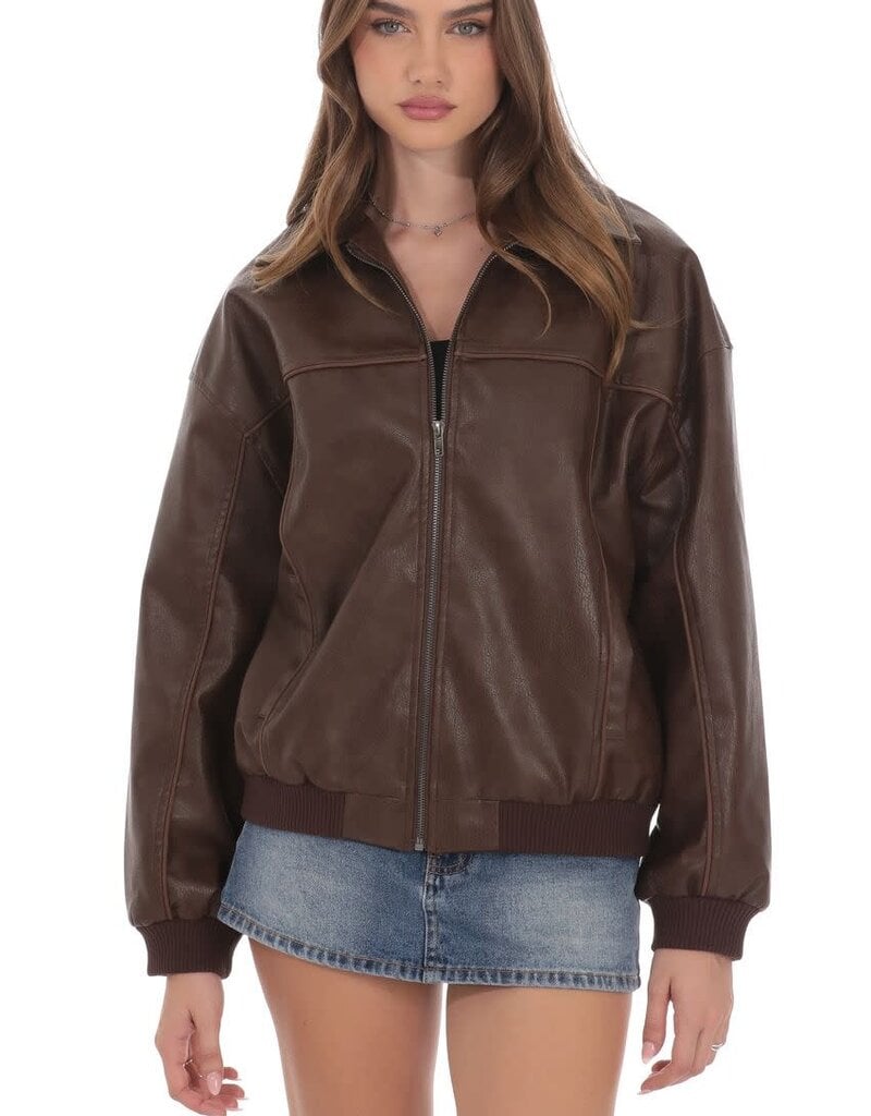 Lucy In The Sky Faux Leather Bomber Jacket