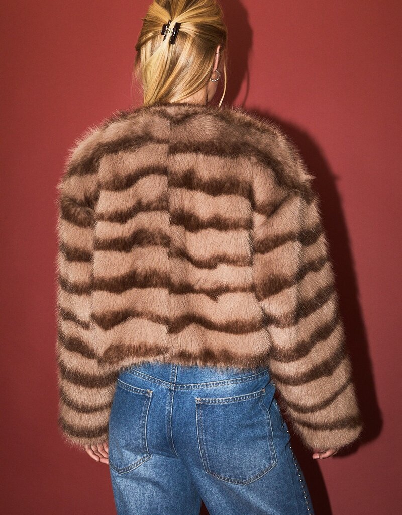 Striped Faux Fur Cropped Jacket