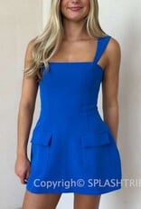 Vibrant Solid Double Pocket Square Neck Mini Dress