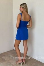 Vibrant Solid Double Pocket Square Neck Mini Dress