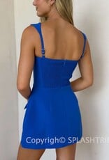 Vibrant Solid Double Pocket Square Neck Mini Dress