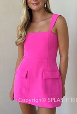 Vibrant Solid Double Pocket Square Neck Mini Dress