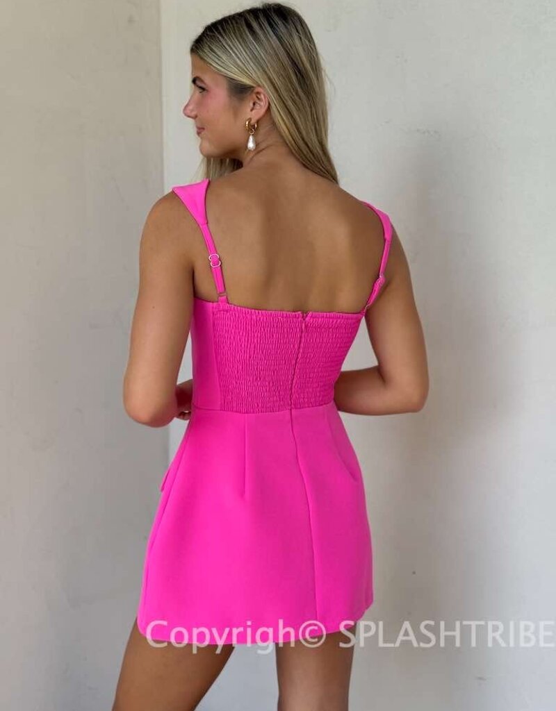 Vibrant Solid Double Pocket Square Neck Mini Dress