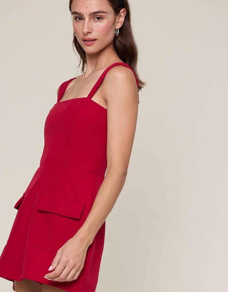 Vibrant Solid Double Pocket Square Neck Mini Dress