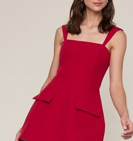 Vibrant Solid Double Pocket Square Neck Mini Dress