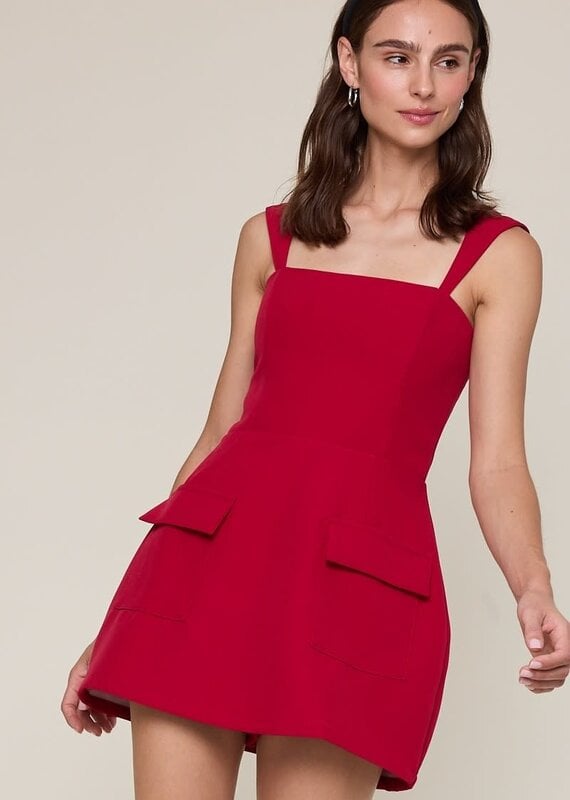Vibrant Solid Double Pocket Square Neck Mini Dress