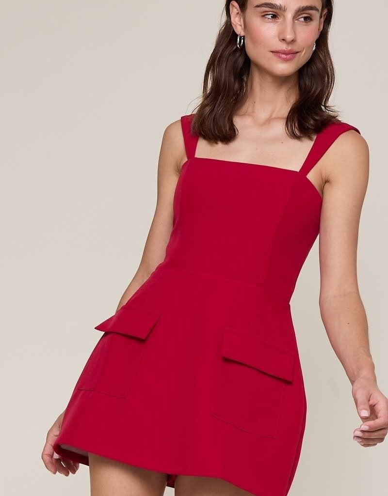 Vibrant Solid Double Pocket Square Neck Mini Dress