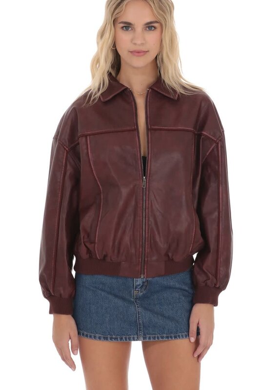 Lucy In The Sky Faux Leather Bomber Jacket