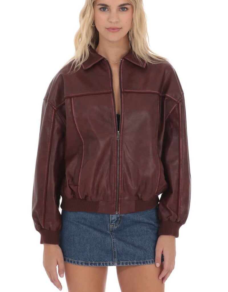 Lucy In The Sky Faux Leather Bomber Jacket