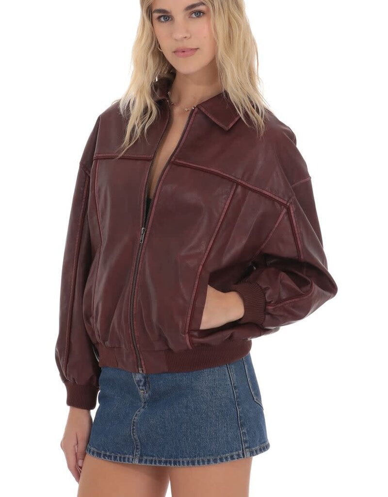 Lucy In The Sky Faux Leather Bomber Jacket