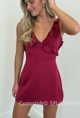 Lucy In The Sky Satin Ruffle V Neck Mini Dress