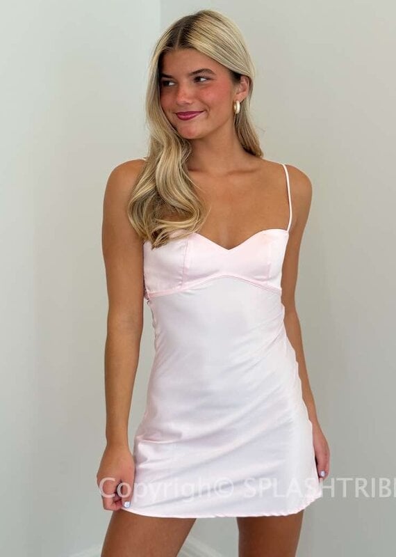 Lucy In The Sky Satin Sweetheart Neck Mini Dress