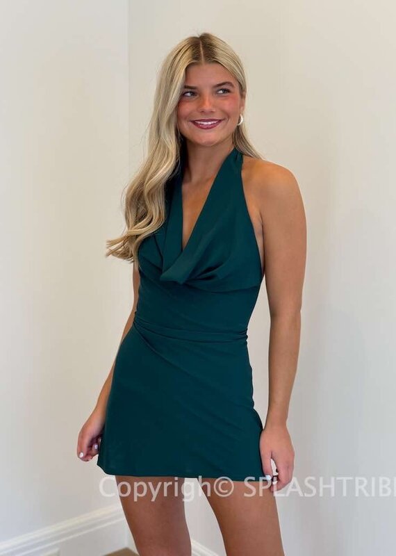 Lucy In The Sky Cowl Neck Halter Mini Dress