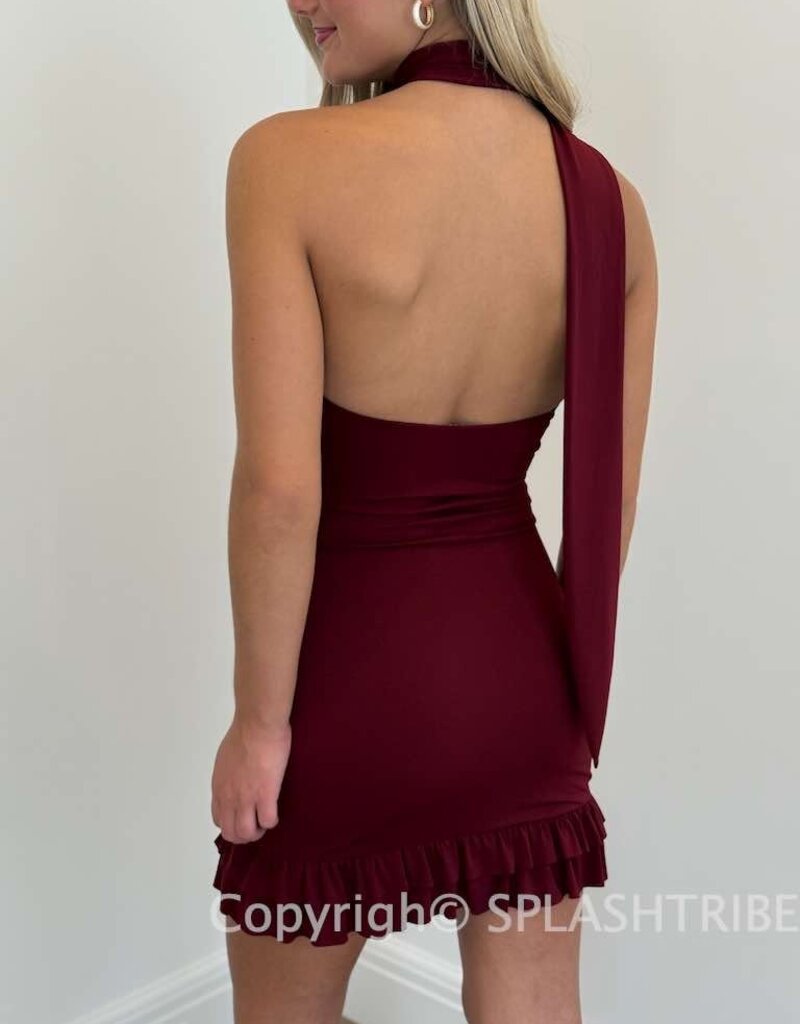 Lucy In The Sky Scarf Halter Ruffle Mini Dress