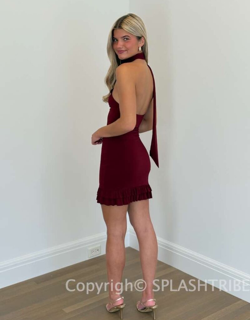 Lucy In The Sky Scarf Halter Ruffle Mini Dress