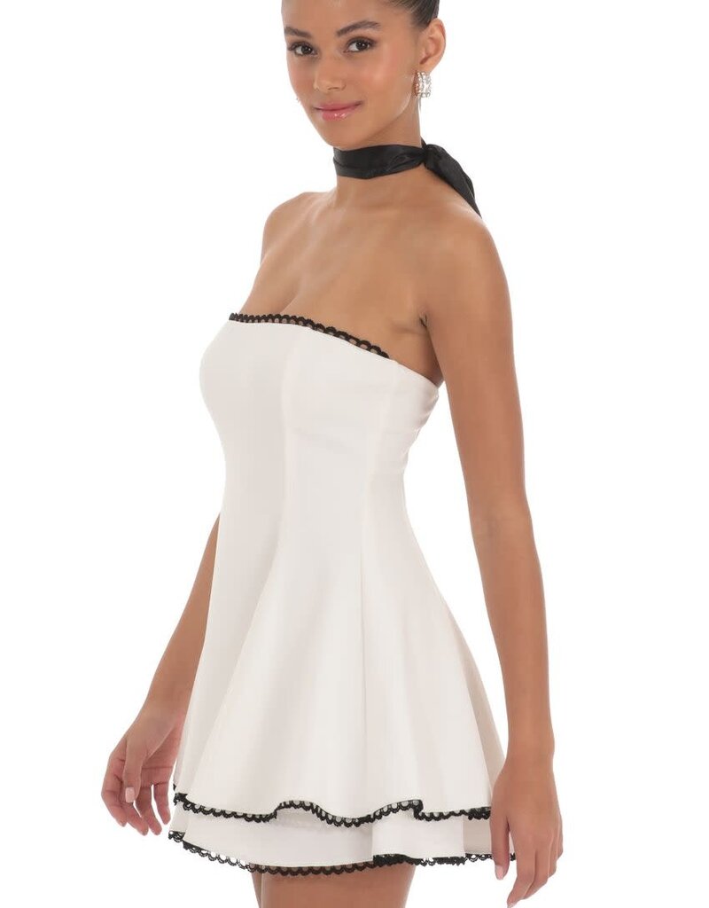 Lucy In The Sky Satin Scarf Strapless Mini Dress